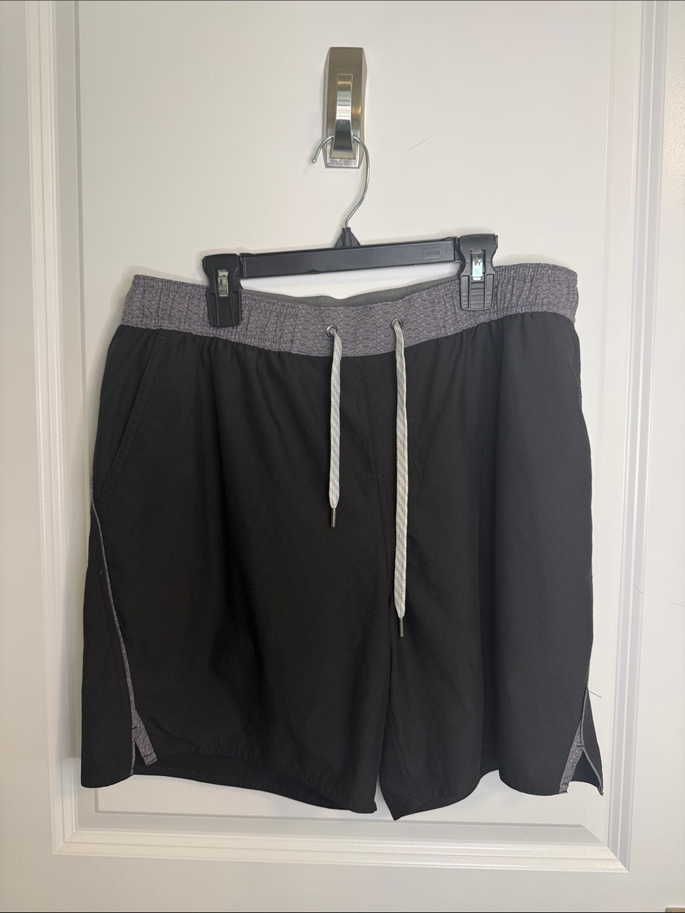 Vuori Black Athletic Shorts with Gray Waistband and Drawstring